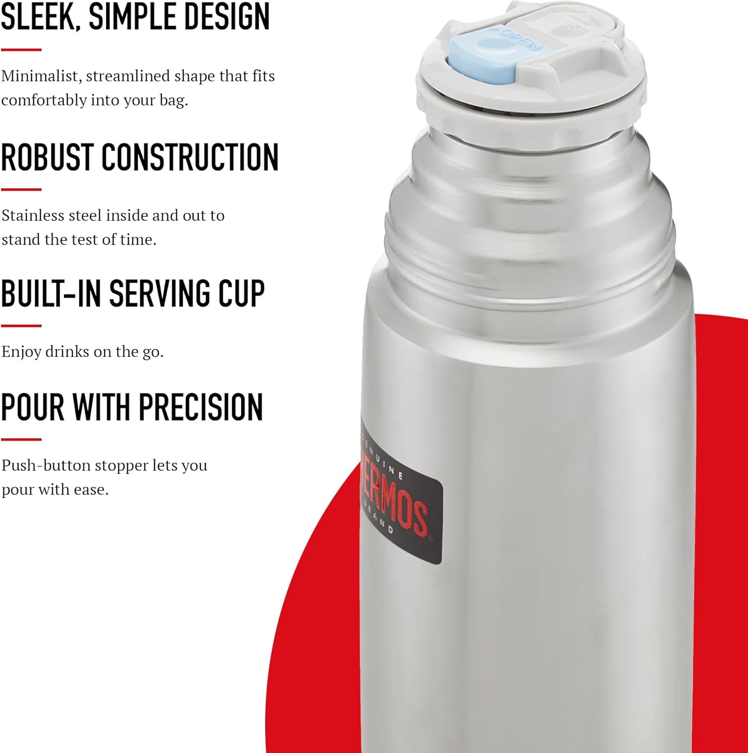 THERMOS Flask with push-button stopper and serving cup
