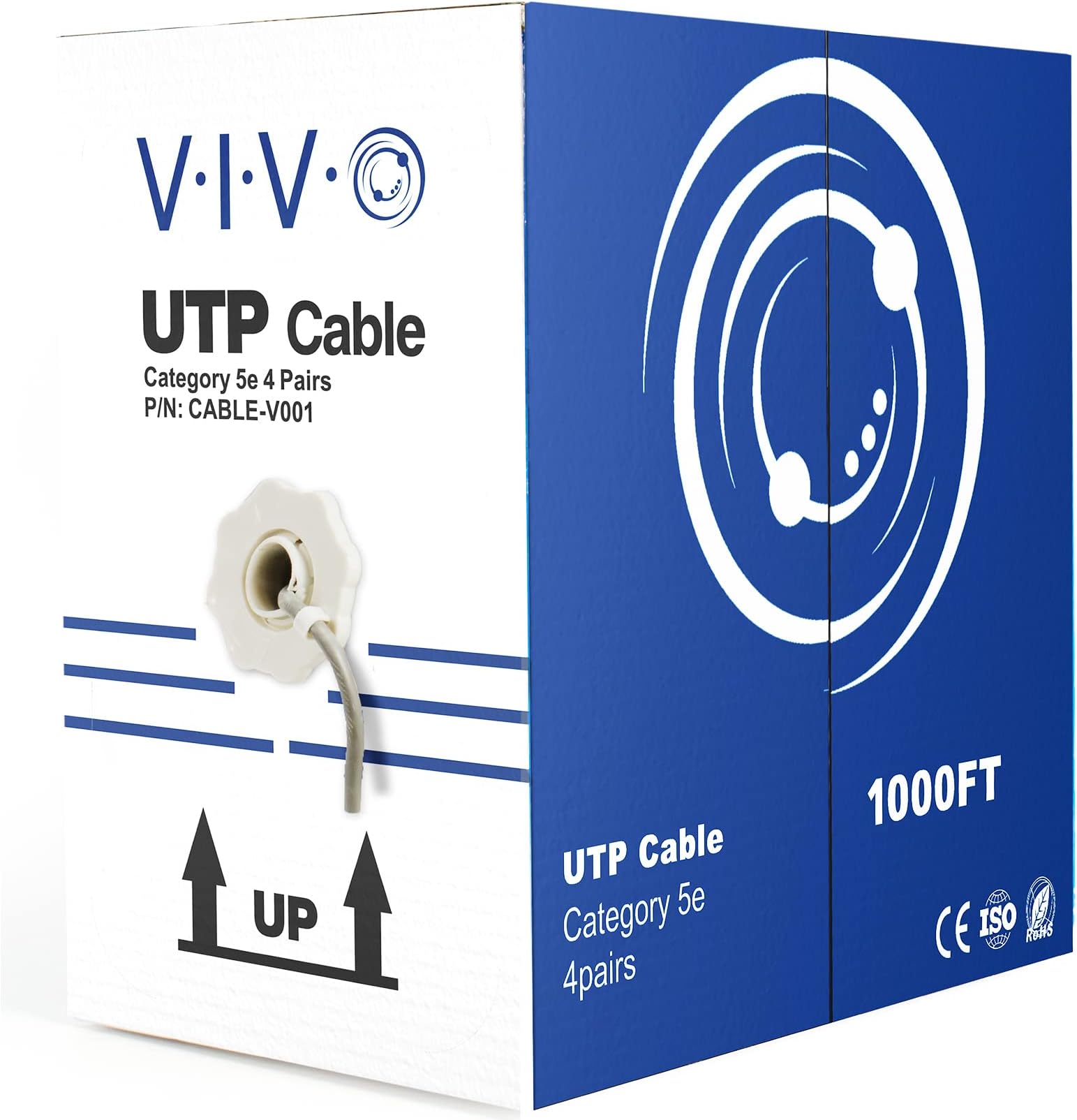 1,000ft Bulk Cat5e Wire, CCA Ethernet Cable, 24 AWG, UTP Pull Box, LAN Network, Gray, CABLE-V001