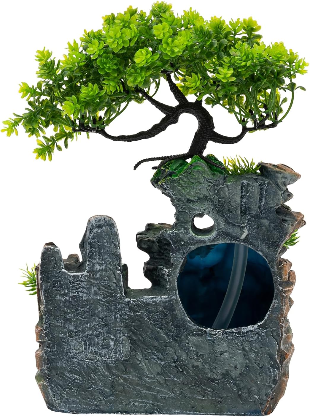 Atomizing Desktop Fountain Waterfall Humidifier for Office Desk Decor Geomancy Tabletop Fountain, with Rockery & Bonsai, Zen Meditation Indoor Relaxation Feature, Illuminated Home Bedroom