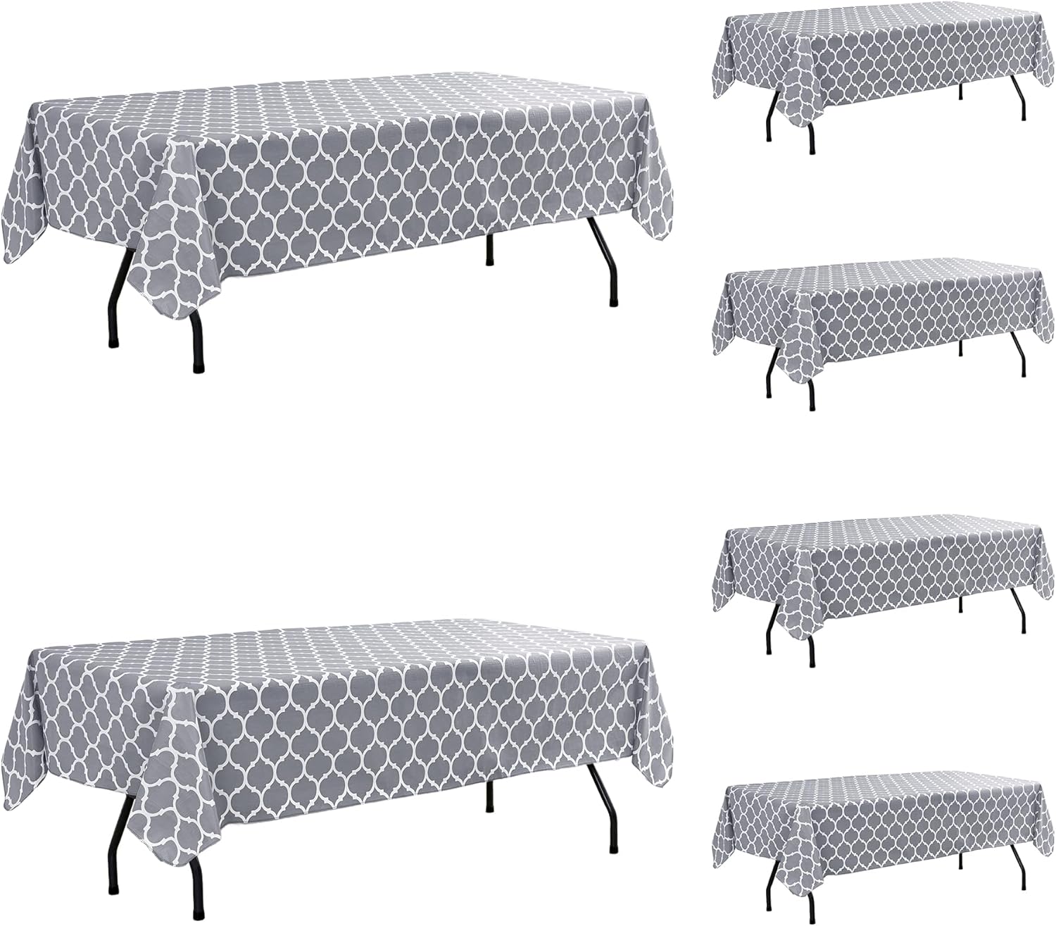 Plastic Table Cloth with Felt Backing-6 Pack Moroccan Grey 60x120 Inch Outdoor Waterproof Table Cloth-Wipeable Heavy Duty Oilcloth Rectangle 8 Foot Protector for Picnic Party Camping Dining