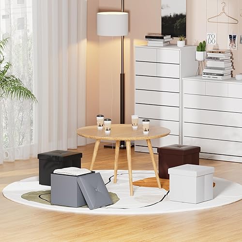 Miniatura 7 de VECELO Juego de 2 otomanas de almacenamiento, reposapiés, reposapiés, otomana plegable de 11.8 pulgadas, pequeño cubo cuadrado de almacenamiento