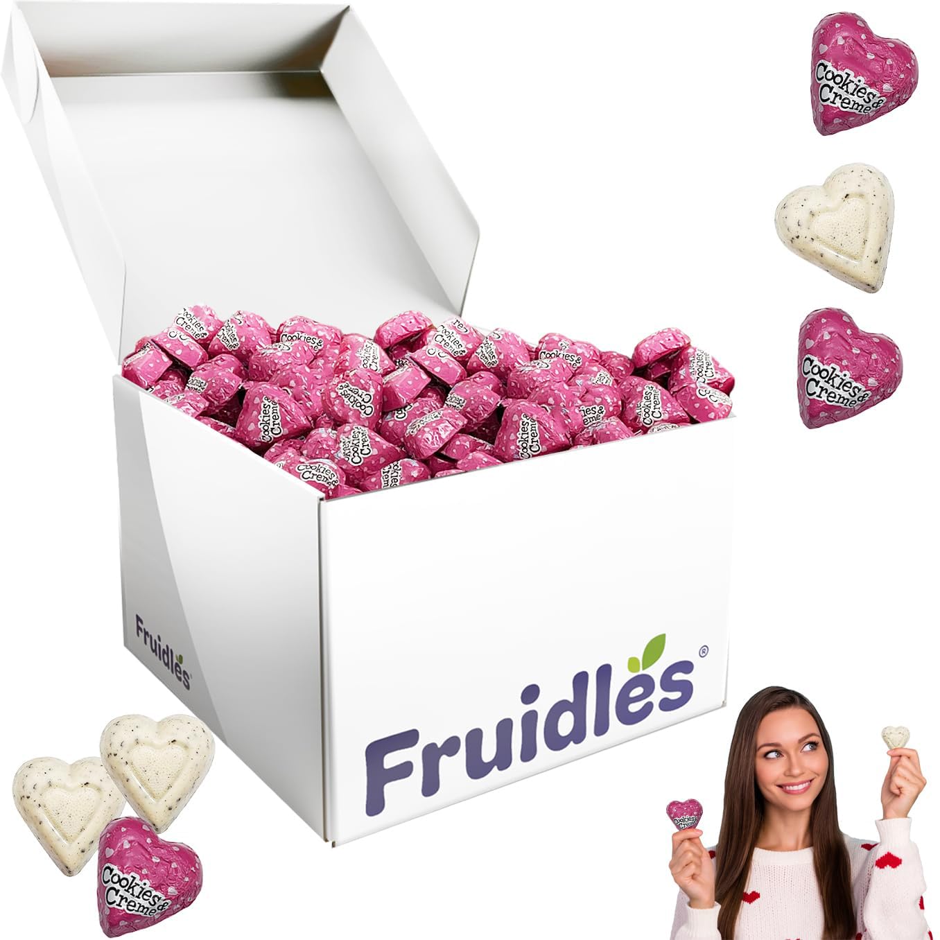 Fruidles Valentine'sChocolate Milky Cookies & Cream Hearts, 5 Pounds (Bulk), Holiday Treats, Individually Wrapped Foils, Kosher Certified Dairy