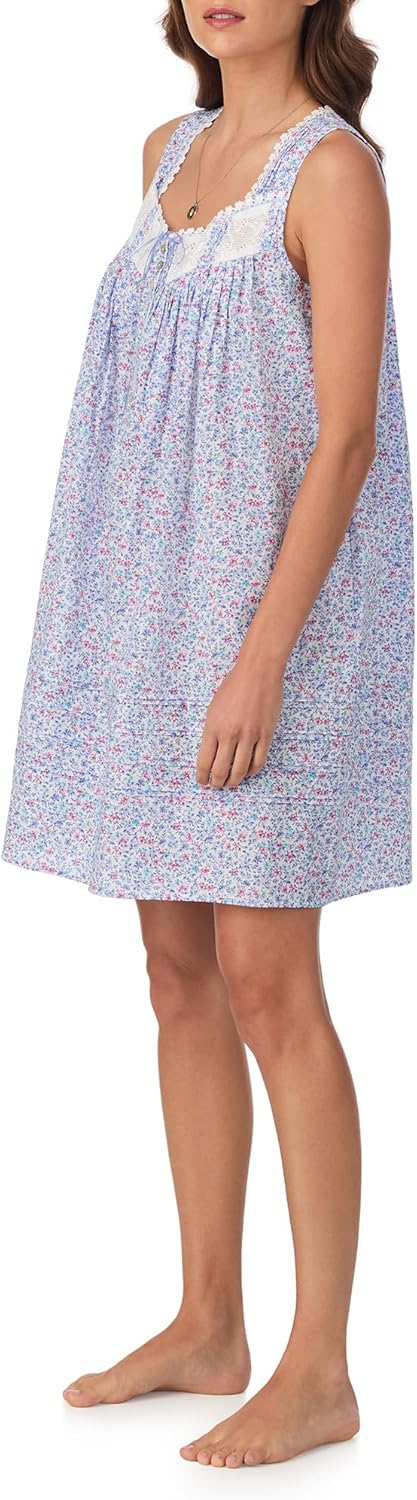Eileen West Womens Sleepwear & Loungewear - 100% Cotton Woven Lawn Collection - Lightweight 36" Sleeveless Chemise Nightgown