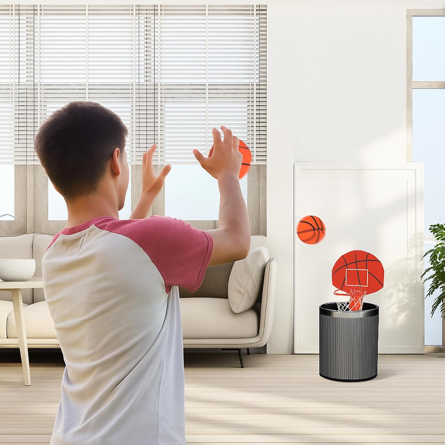 Honoson 3 Sets Indoor Trash Can Basketball Game Set Includes 3 Mini Clip on Basketball Hoop with Backboard 6 Inflatable Ball Pump Office Decompression Toy Birthday Gift Back to School(Classic)
