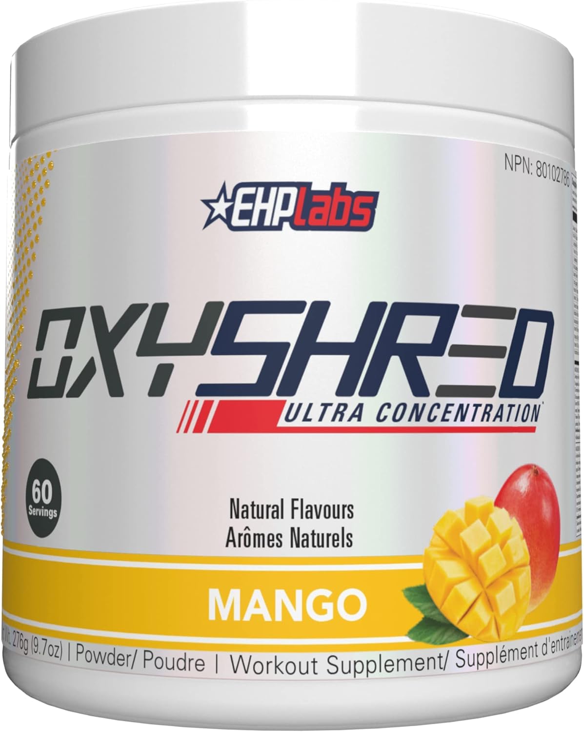 EHPlabs OxyShred Thermogenic Pre Workout Powder & Shredding Supplement - Preworkout for Men & Women, Sugar Free Energy Powder with 150mg of Caffeine - Mango, 60 Servings