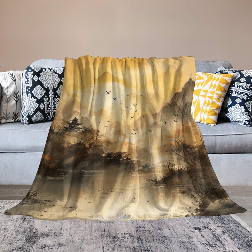 Couverture en micro polaire style encre 127x152 cm pour lit