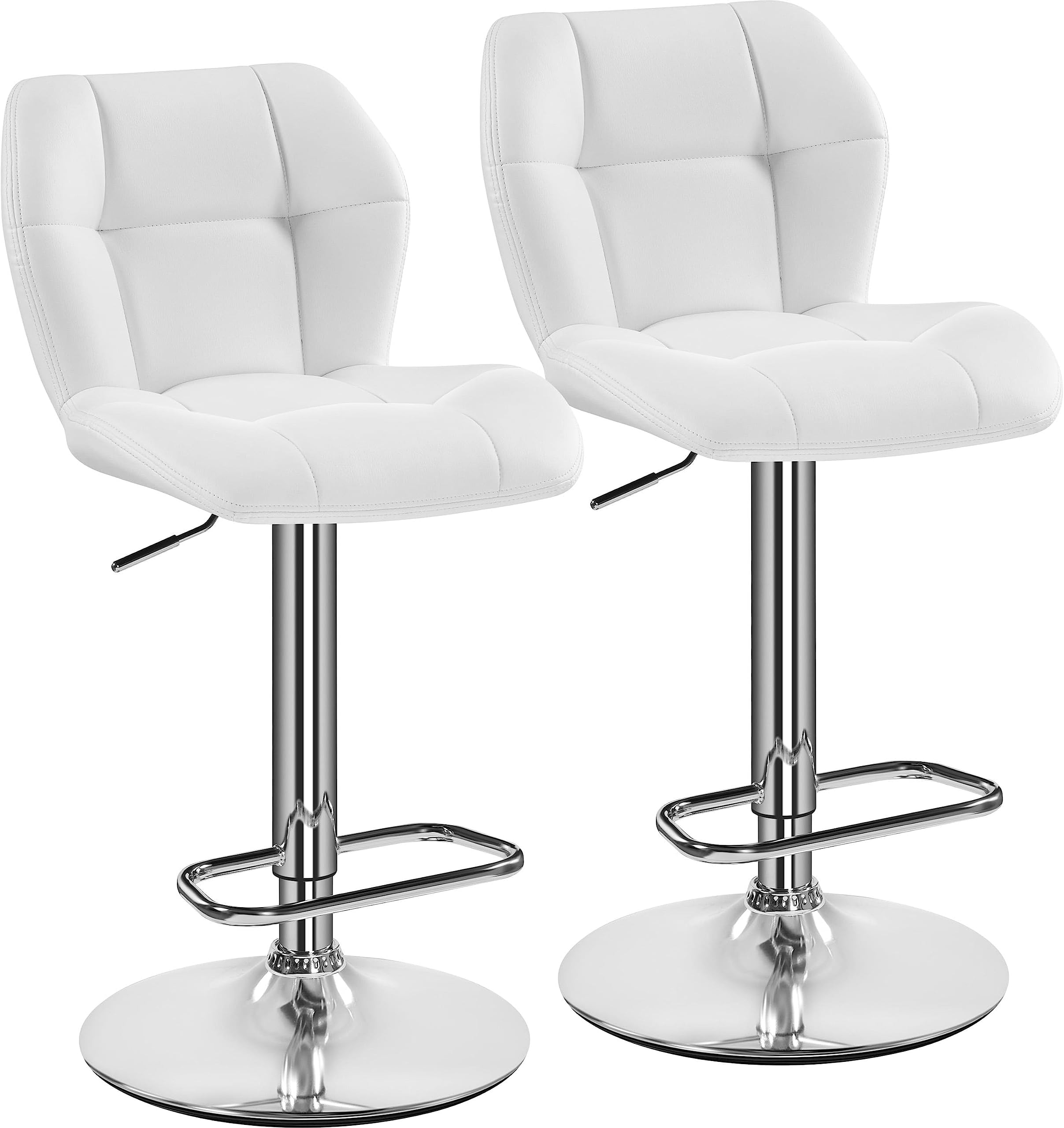Yaheetech Bar Stools Set of 2, PU Leather Breakfast Bar Chairs, Swivel Height Adjustable Barstools, Counter Stools with Backrest for Home Kitchen Restaurant, White
