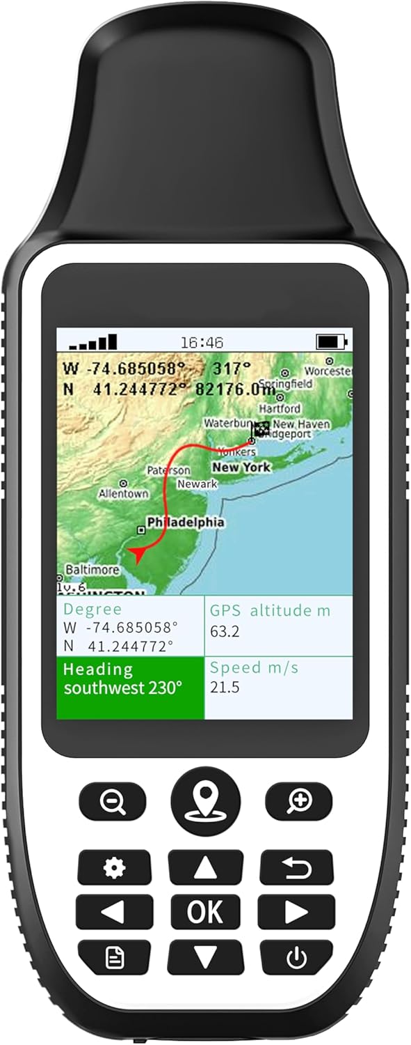 S190 Handheld GPS Navigator, Rugged Handheld GPS for Hiking with 3-Axis Compass, 3.2" Color Display, Handheld GPS with Preloaded USA Topo Maps, 64GB Memory and Extra Battery Life