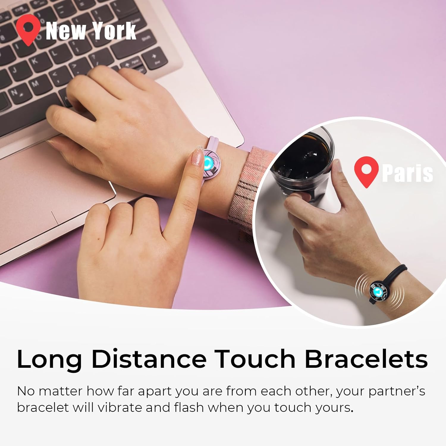 TOTWOO Single Touch Bracelets for Couples, Light up & Vibration for Love Couples | Long Distance Relationship Gifts for Girlfriend, Mother-Daughter, Sisters Bluetooth APP Set Up Pairing Jewelry - Image 2