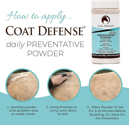 Miniatura 11 de COAT DEFENSE Polvo preventivo diario para caballos – Acondicionador de piel equina seguro y eficaz para picazón dulce, piel funk y pudrición por