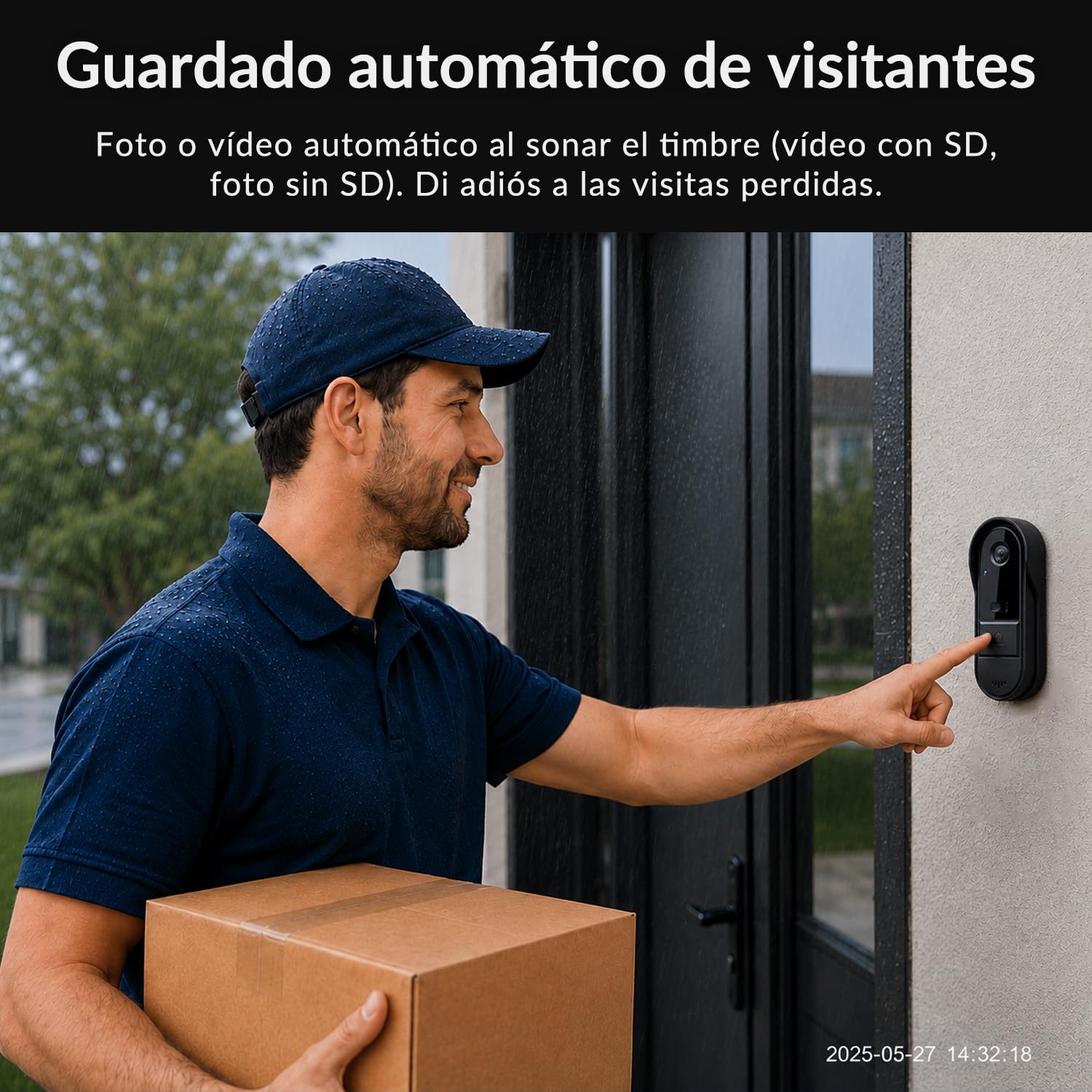 Videoportero Inalámbrico con Pantalla 4,3" Sin WiFi ni App, Timbre con Cámara Exterior IP65 Impermeable para Exterior, Monitor Interior, 135° Gran Angular, Audio Bidireccional y Visión Nocturna