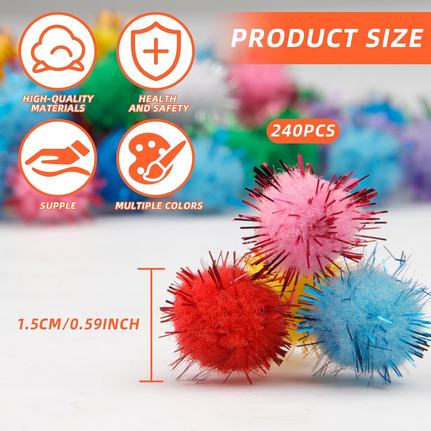 240 Pcs Glitter Mini Pom Poms Bulk for Crafts, Small Fuzzy Sparkle Multicolor Puff Balls, Tiny Pom Poms to Glue on for DIY Arts, Home, Christmas, Holiday Party – Glitter Puff Balls