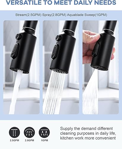 Miniatura 10 de Reemplazo de cabezal de rociador de grifo extraíble, boquilla de cabezal de pulverización extraíble de 3 funciones de bronce aceitado con 9