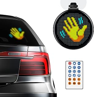 Gelrova Funny Car Accessories - LED Safety Car Sign Light 2nd Generation, Custom Text Pattern Animation Scrolling Programmable LED Sign, Great Way to Communicate with Other Drivers