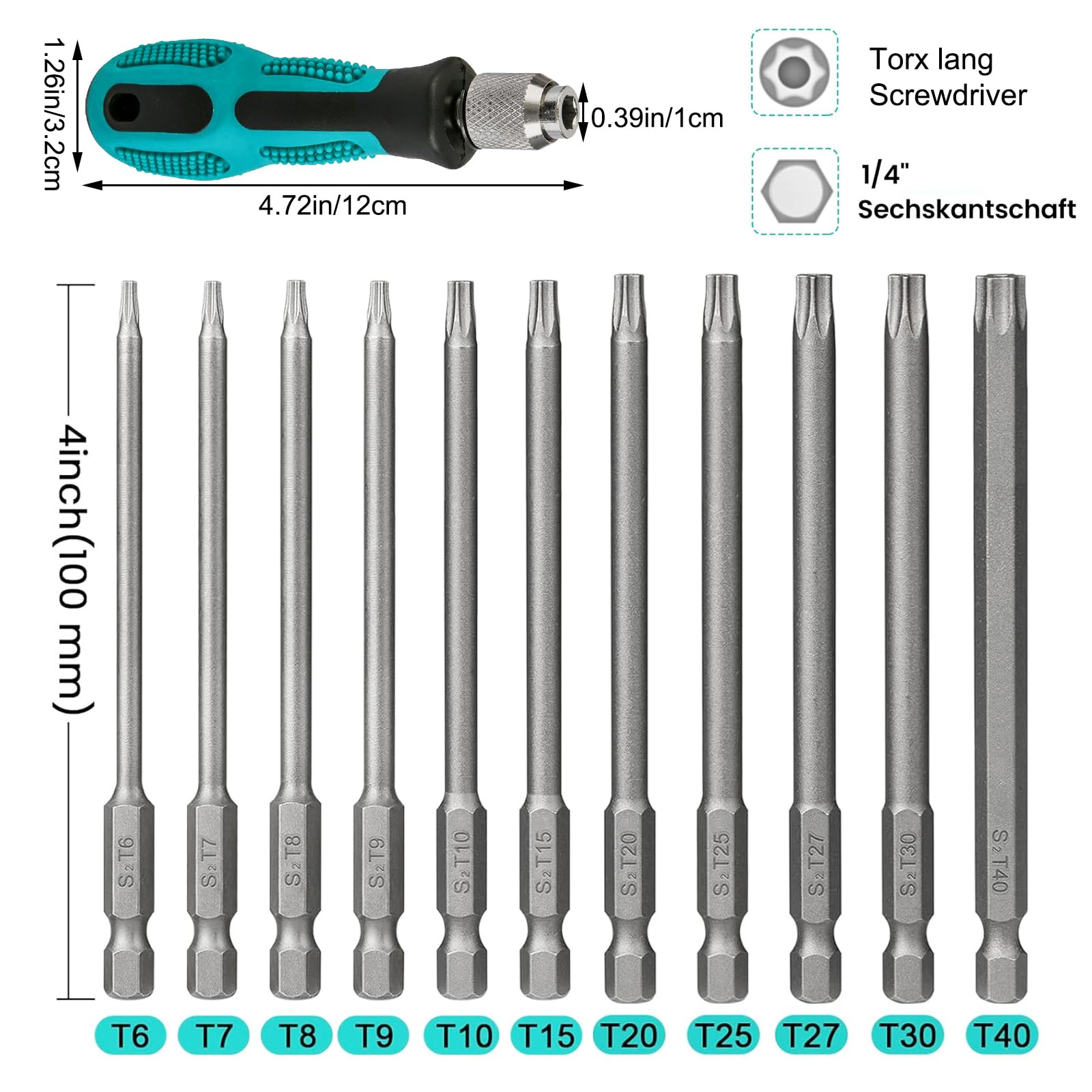 Set 12 Punte Torx Lunghe 100mm - Cacciaviti Magnetici In Acciaio S2 Per Lavori Di Precisione - Foto 2