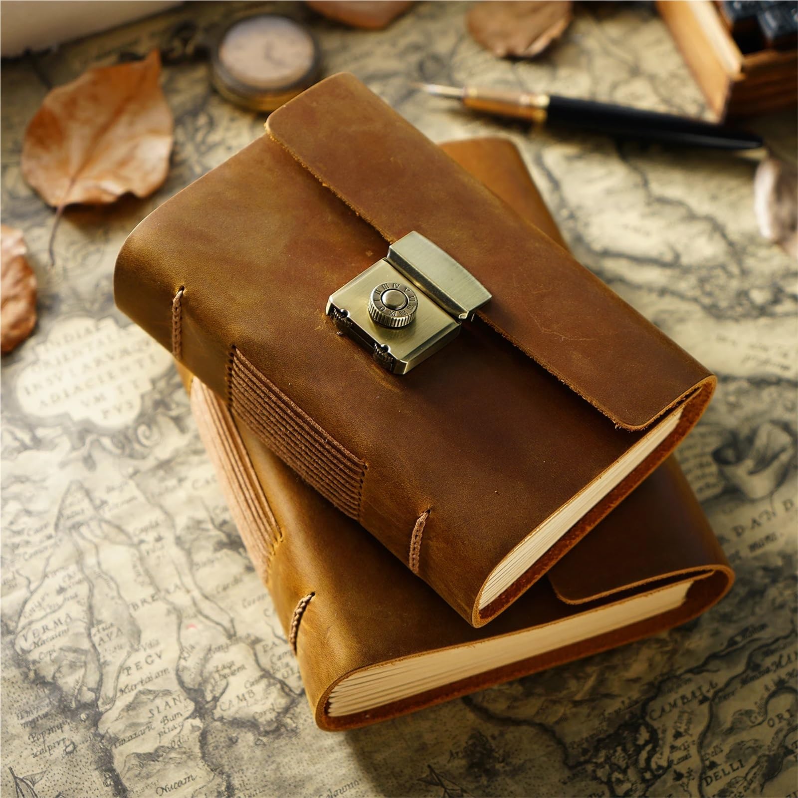 Tagebuch mit schloss Vintage-Notizbuch aus handgefertigtem Leder, antikes Crazy Horse-Tagebuch mit Passwortsperre, magischer Stil (A5, A6, A(A5 brown)
