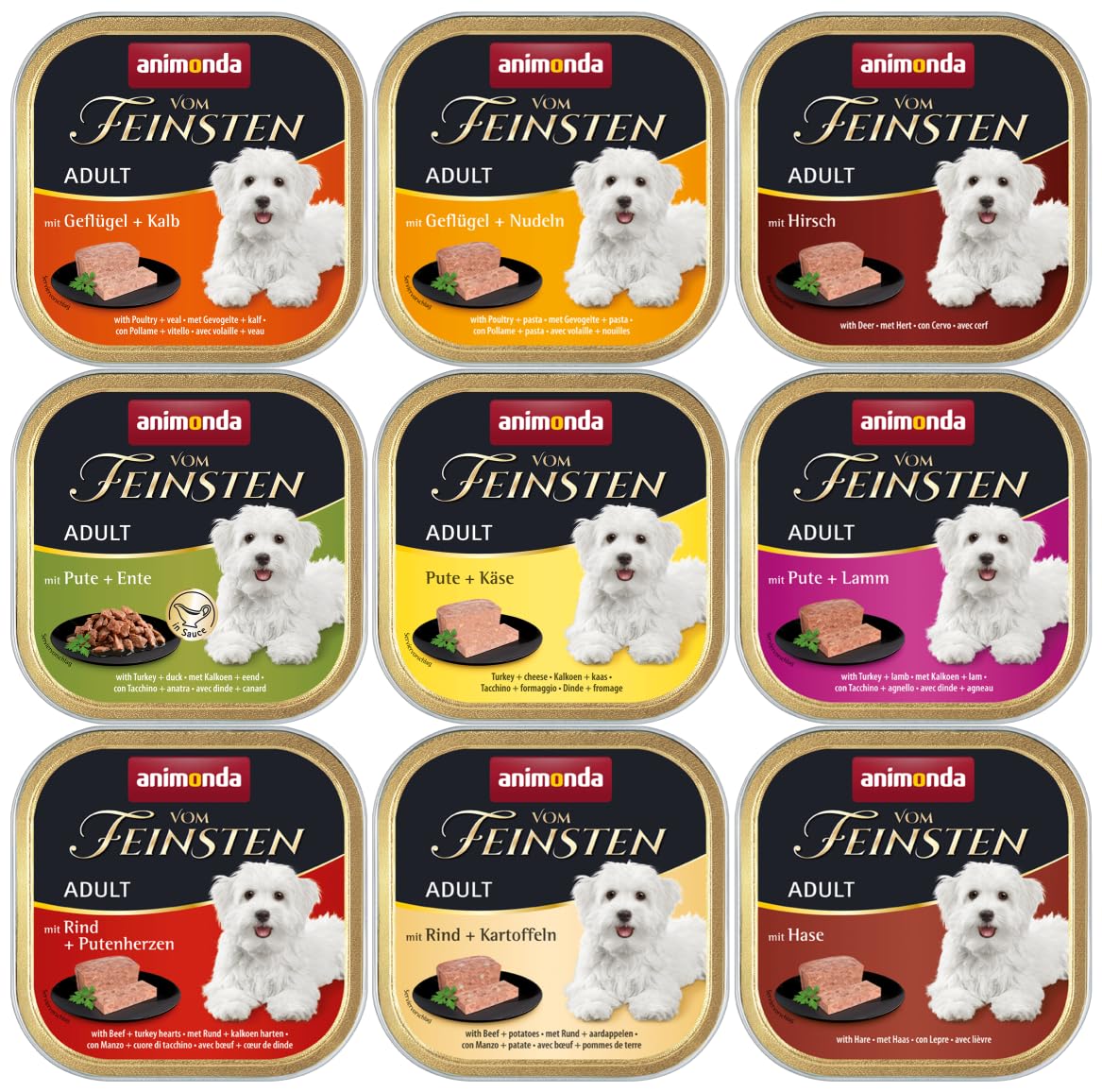 Animonda Vom Feinsten Adult 44 x 150g Mixpaket Hundefutter Nassfutter | 6 Sorten garantiert | zarte Stückchen in Sauce | ausgewogenes Alleinfutter Hund