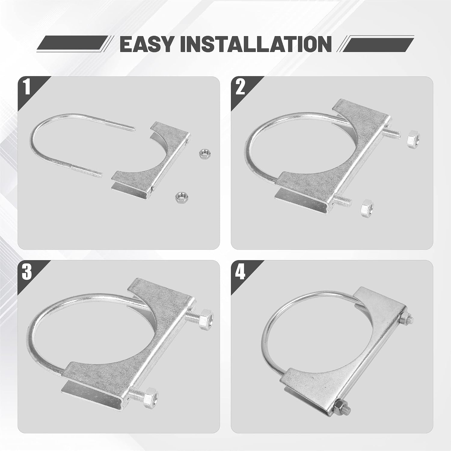 5" U-Shaped Exhaust Pipe Clamp Mild Steel Muffler Exhaust Clamp 2PCS