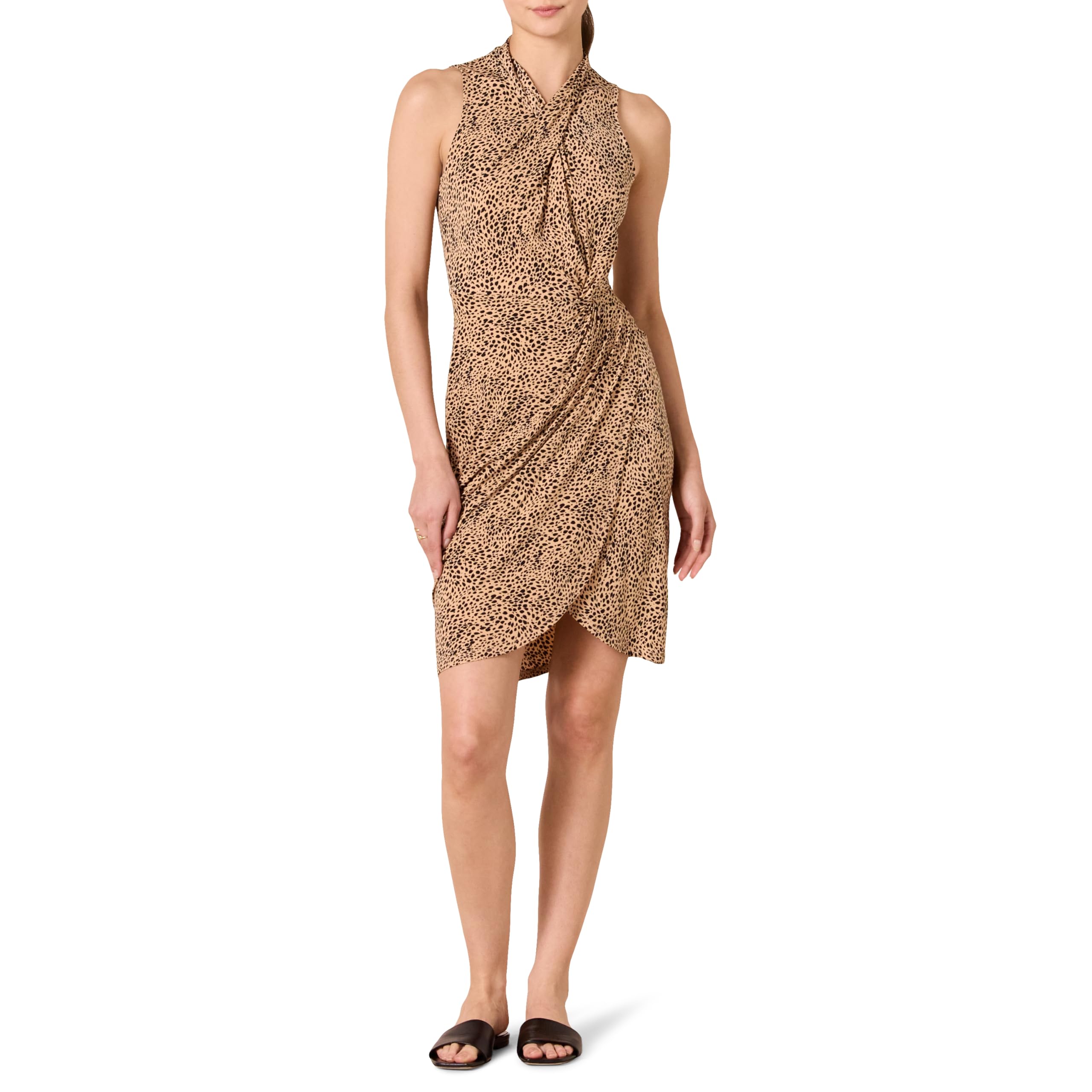 Amazon Essentials Women's Sleeveless Faux Wrap Dress with Crossover Twist Neck