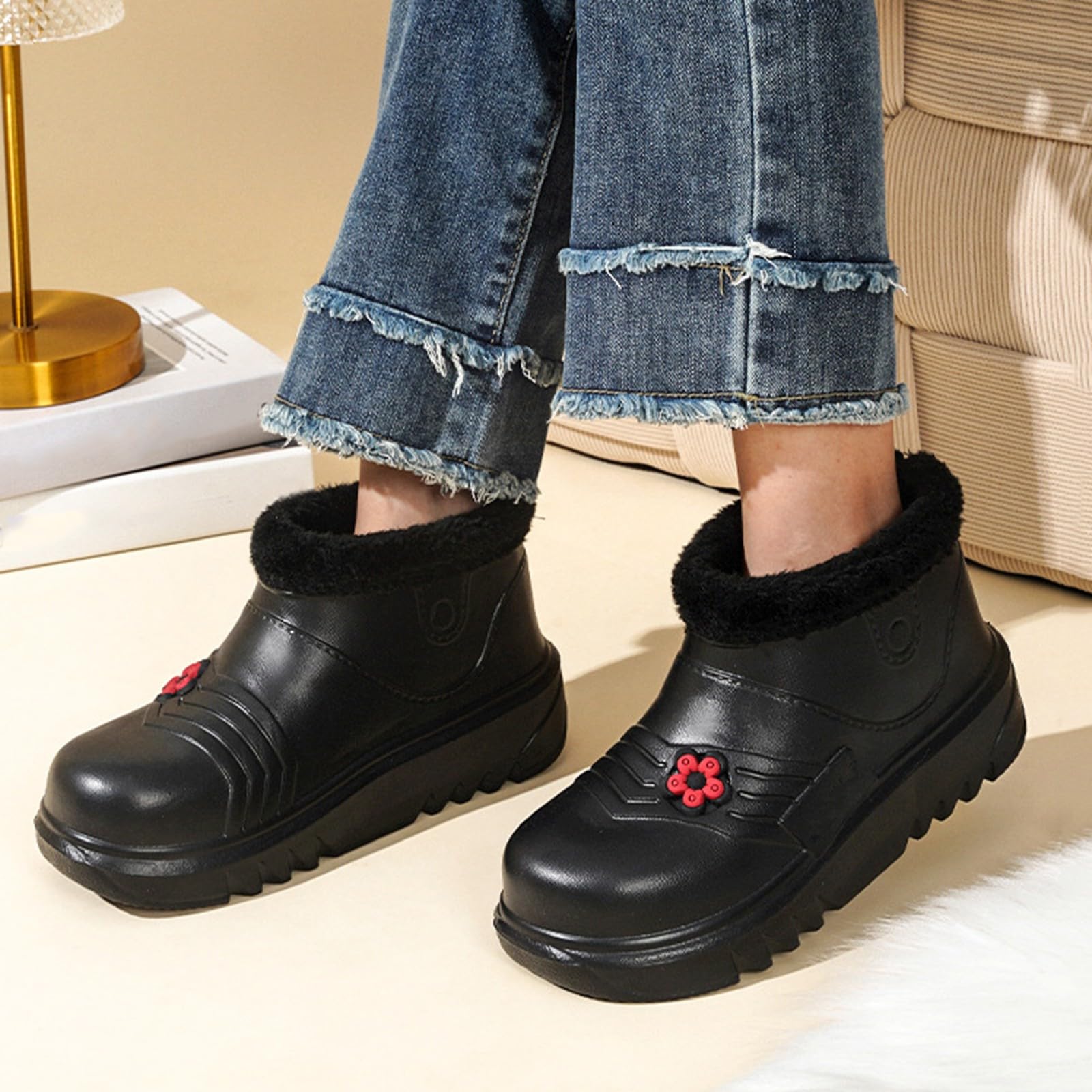 Botas de goma para mujer, forradas, botas de lluvia, botines de lluvia, impermeables, antideslizantes, zapatos de jardín, botas de goma cortas, botas de tobillo, botas de invierno, botas de goma
