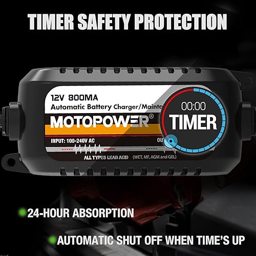 Miniatura 4 de MOTOPOWER MP00205C 12V 800mA Cargador de batería automático, mantenedor de batería, cargador de goteo y desulfatador de batería