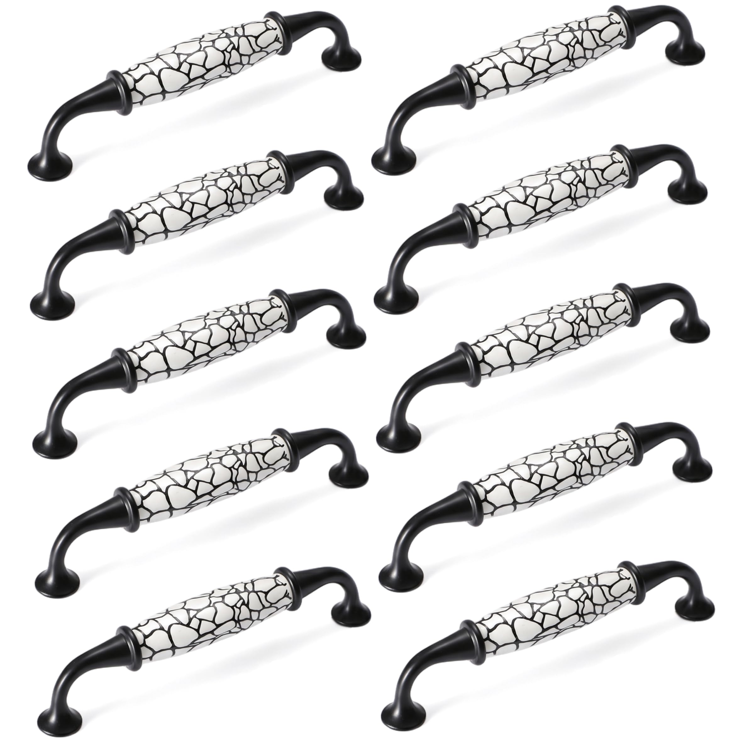Tiradores de cerámica de 5" para cajones de dormitorio y salón en blanco y negro
