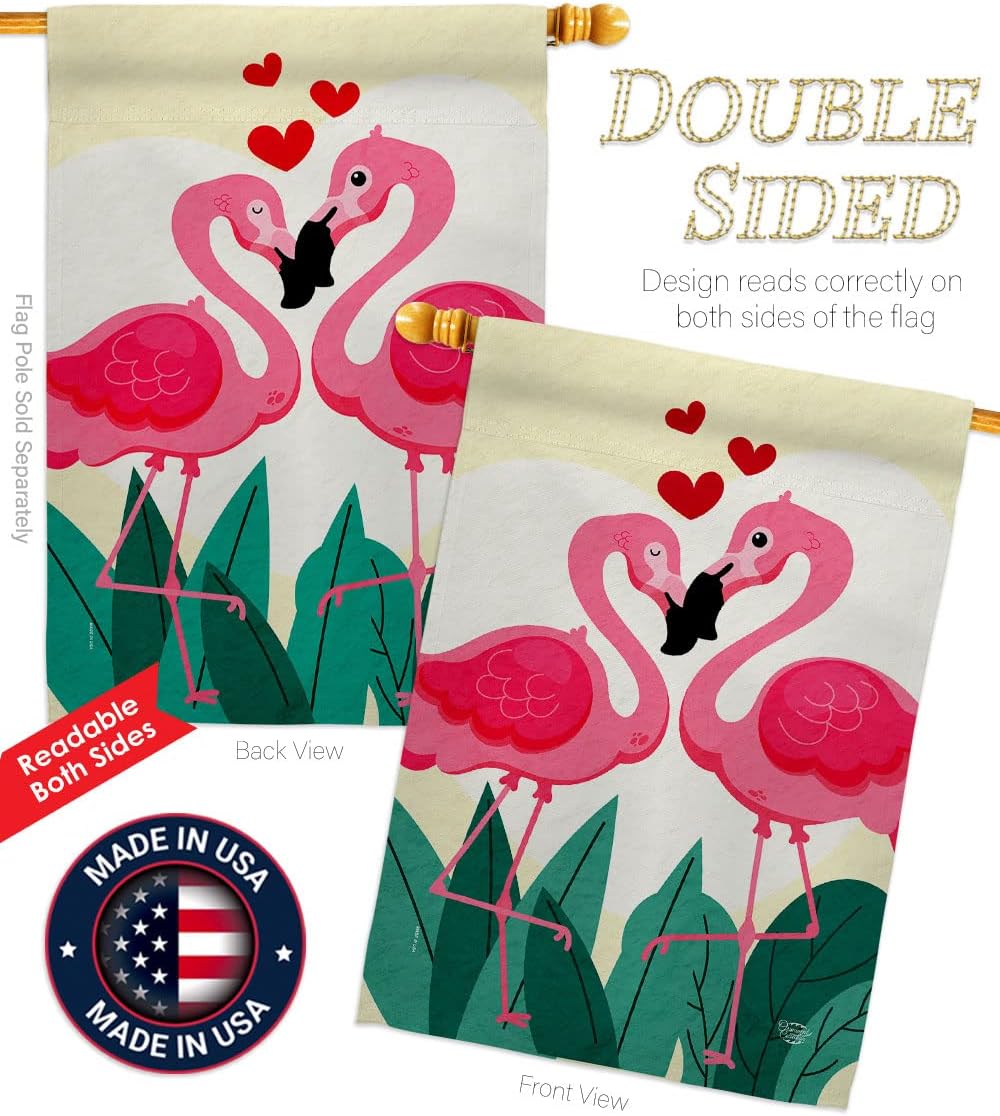 True Love Flamingo Garden House Flag Set Springtime Valentine Happy Heart Couple Romantic February Holiday Decoration Banner Small Yard Gift Double-Sided, Made in USA