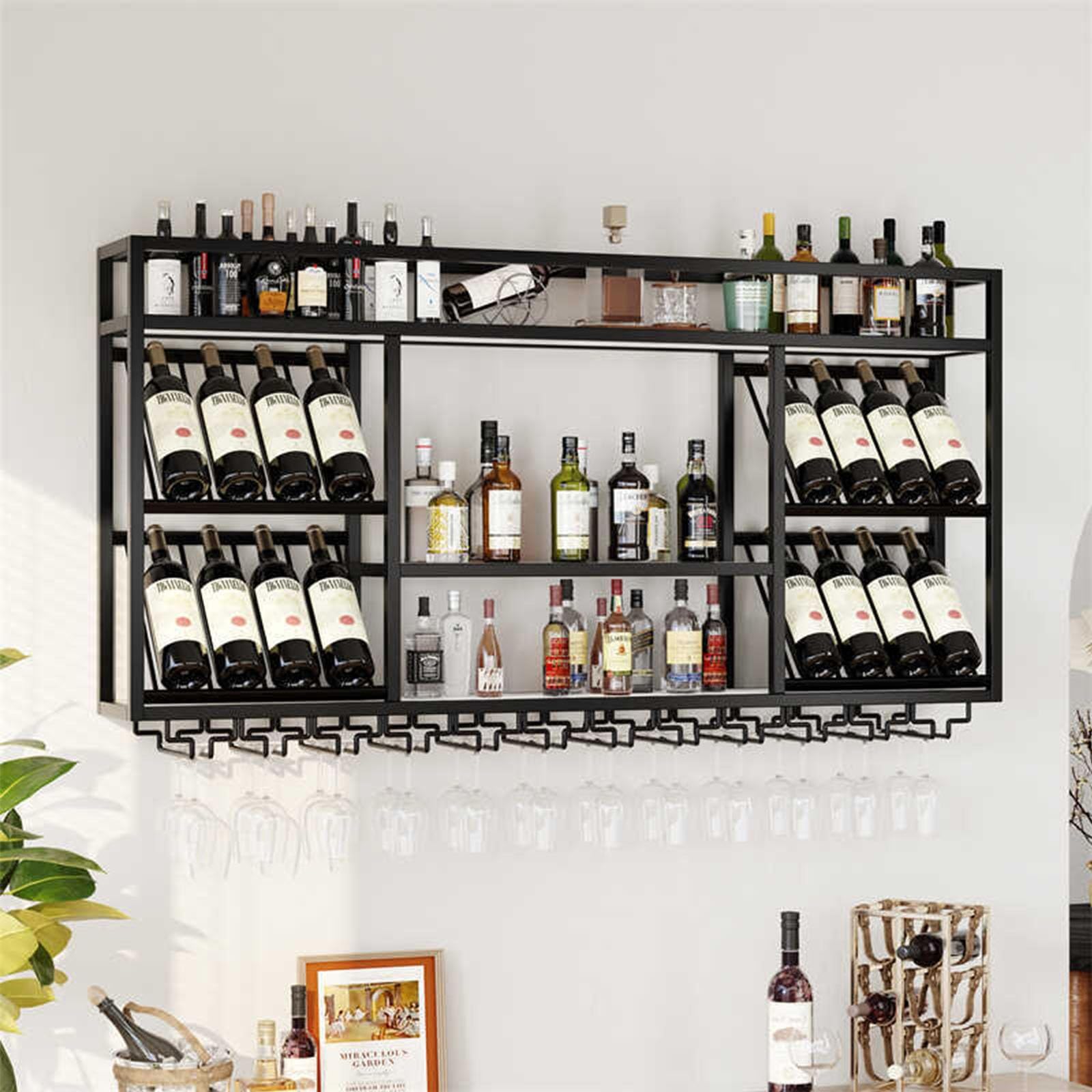 Étagère à vin et support pour verre en fer gain de place