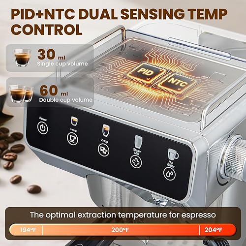 Miniatura 4 de Expresso - Cafeteras con pantalla táctil de 20 bares, máquina de espresso profesional con espumador de leche y agua caliente, cafetera de acero