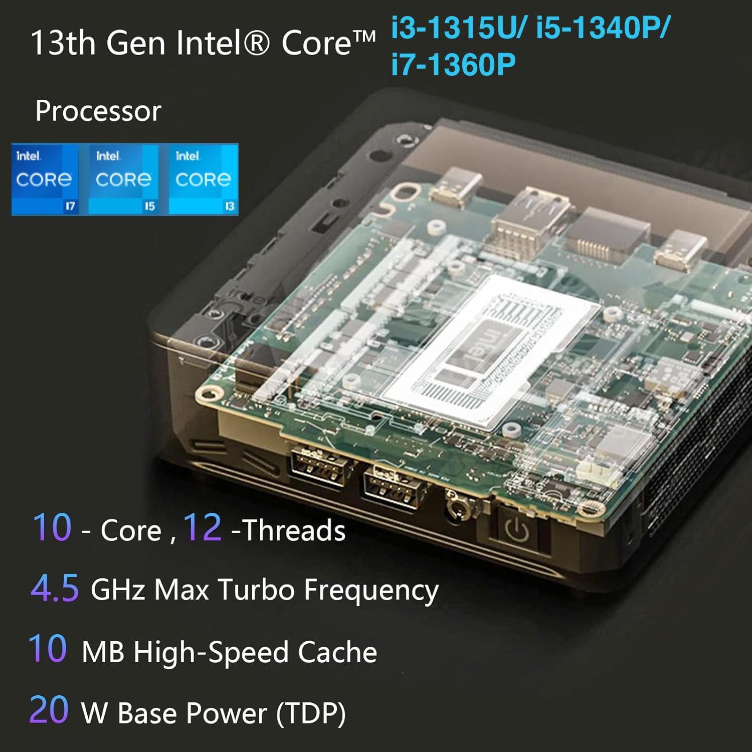 Cutesliving NUC 13 Pro Mini PC NUC13ANKi5 Core i5-1340P Procesador de 12 núcleos, pantalla cuádruple 4K, WiFi 6E, Thunderbolt 4, estación de trabajo de oficina silenciosa (Barebone sin RAM, SSD y OS)