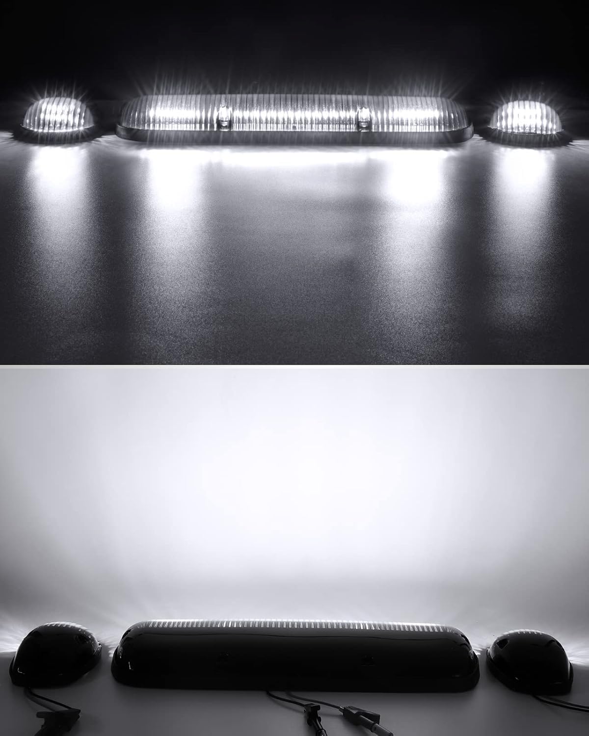 Partsam 3pcs Smoke Cover Lens White 30 LED Cab Marker Roof Running Top Lights Assembly + Wire Pack Compatible with Silverado/Sierra 1500 1500HD 2500 2500HD 3500 2002-2007 Truck