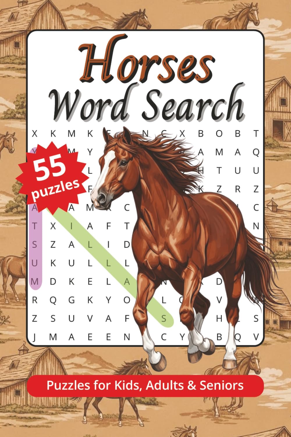 Horses Word Search Book: Puzzles for Kids, Adults & Seniors