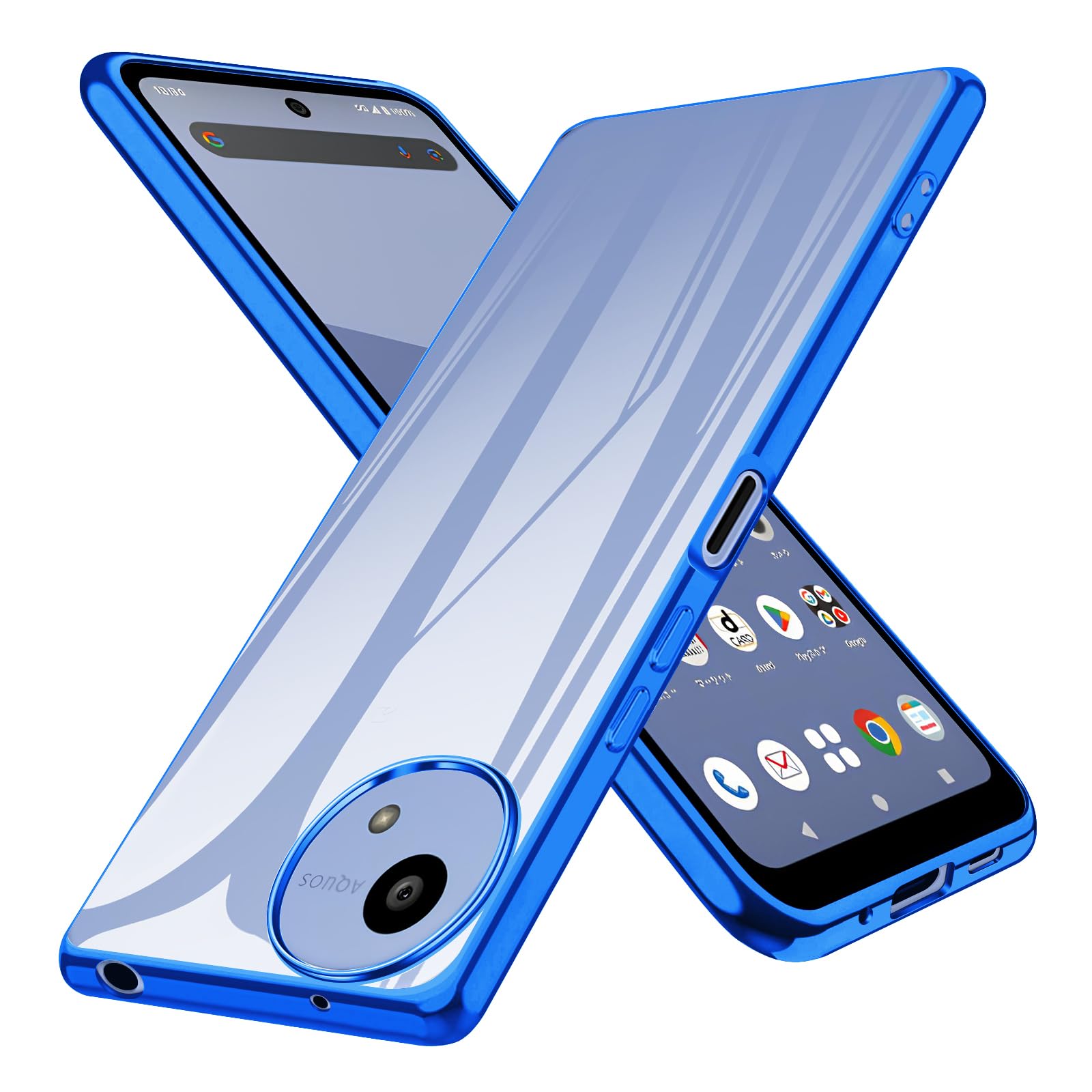 aiitiluo AQUOS Wish5 との互換性あり ケース クリア SH-52F スマホケース 透明 アクオス wish5 用の カバー tpu 薄型 背面クリア 青 ストラップホール付き 軽量 耐衝撃 ソフト 保護 カバー ブルー