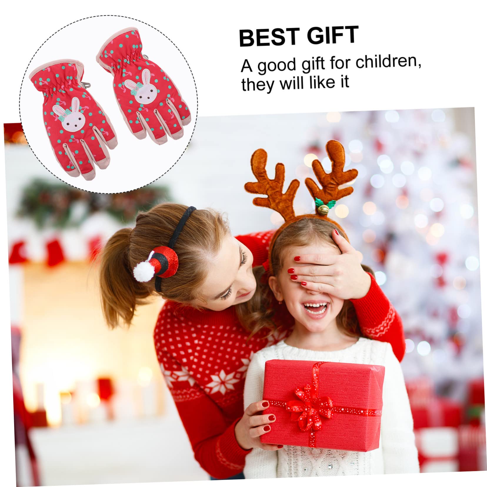 Amosfun 1 Paar Skihandschuhe Für Mädchen Fahrradhandschuhe Für Autorennen Warme Süße Cartoon- Winter Weihnachts Für Kinder Geschenk Frau