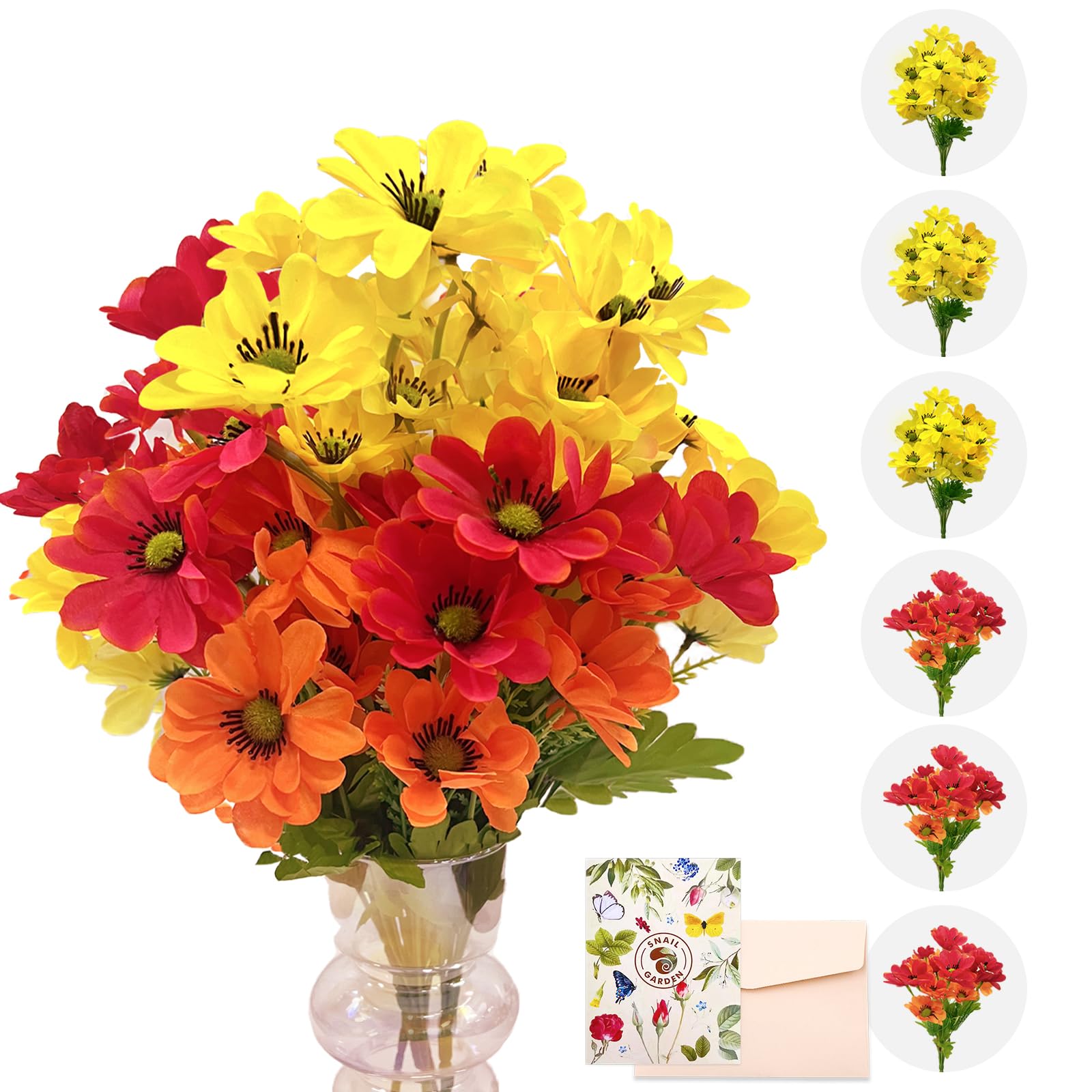 Marguerites artificielles en soie SNAIL GARDEN lot de 6 paquets de 84 têtes multicouleurs