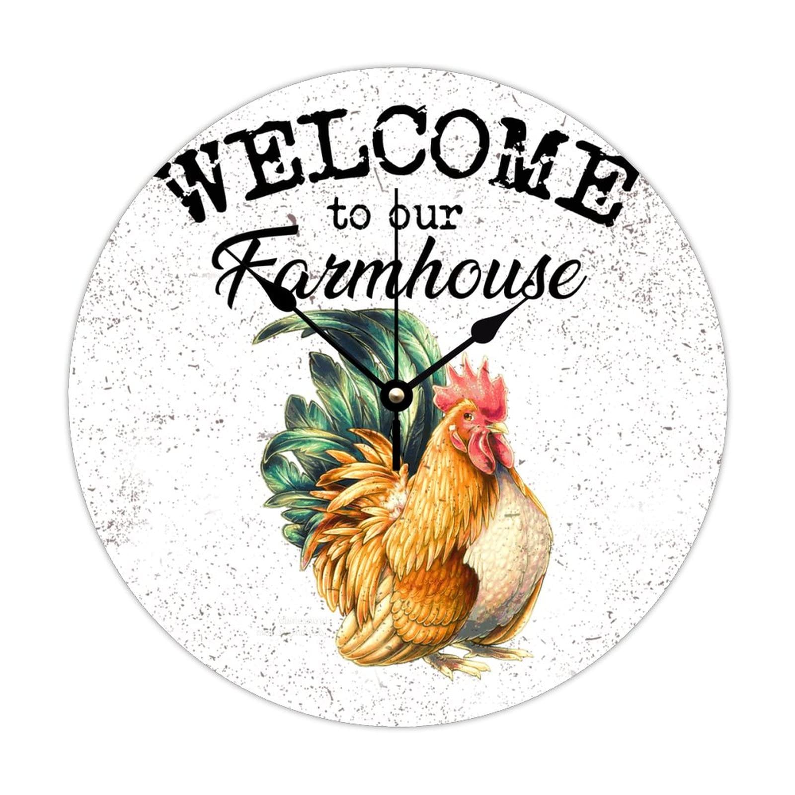 Horloge murale silencieuse sans tic-tac au motif coq rétro pour cuisine