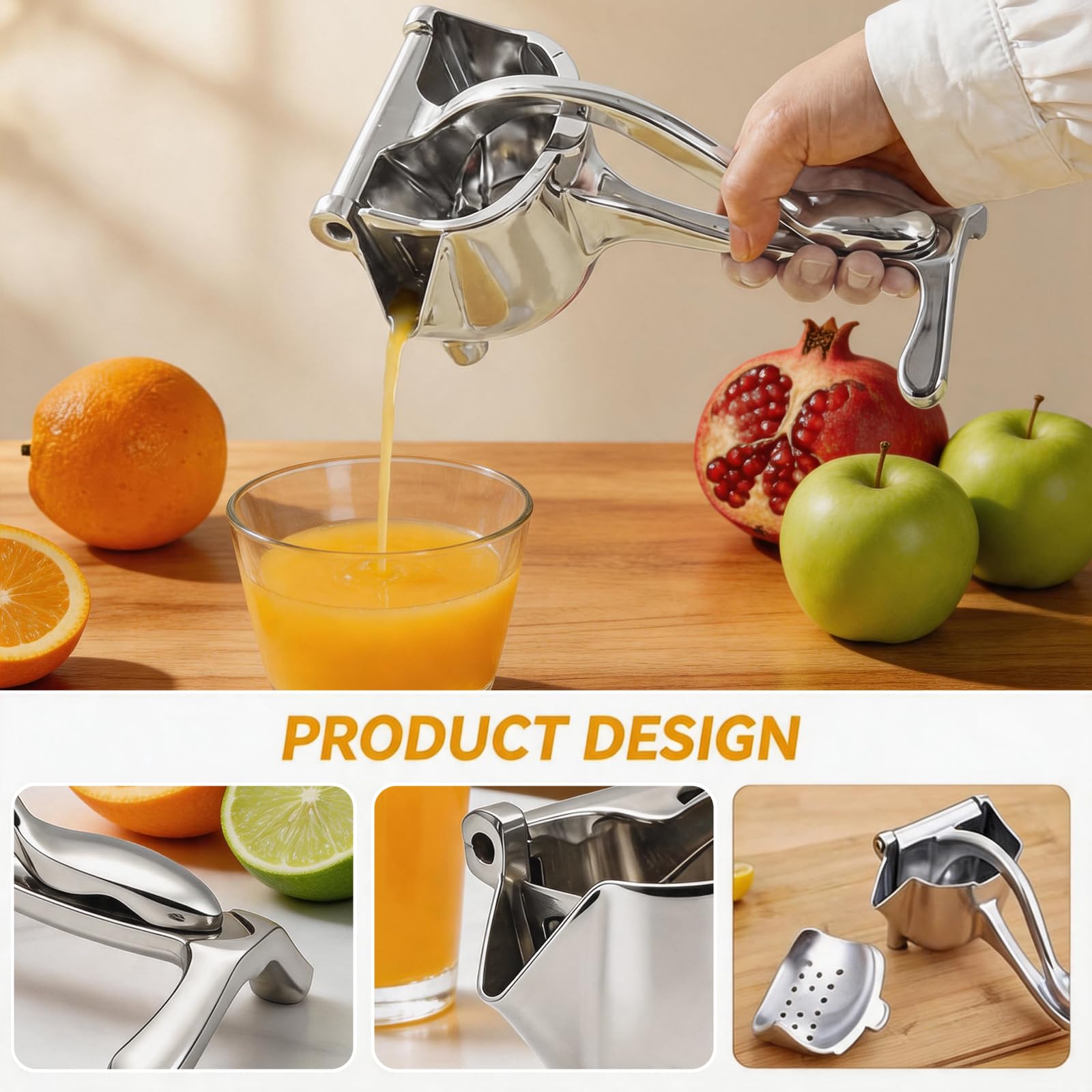 Exprimidor de Naranjas Manual de Acero Inoxidable Prensa Cítricos Extractor de Jugo