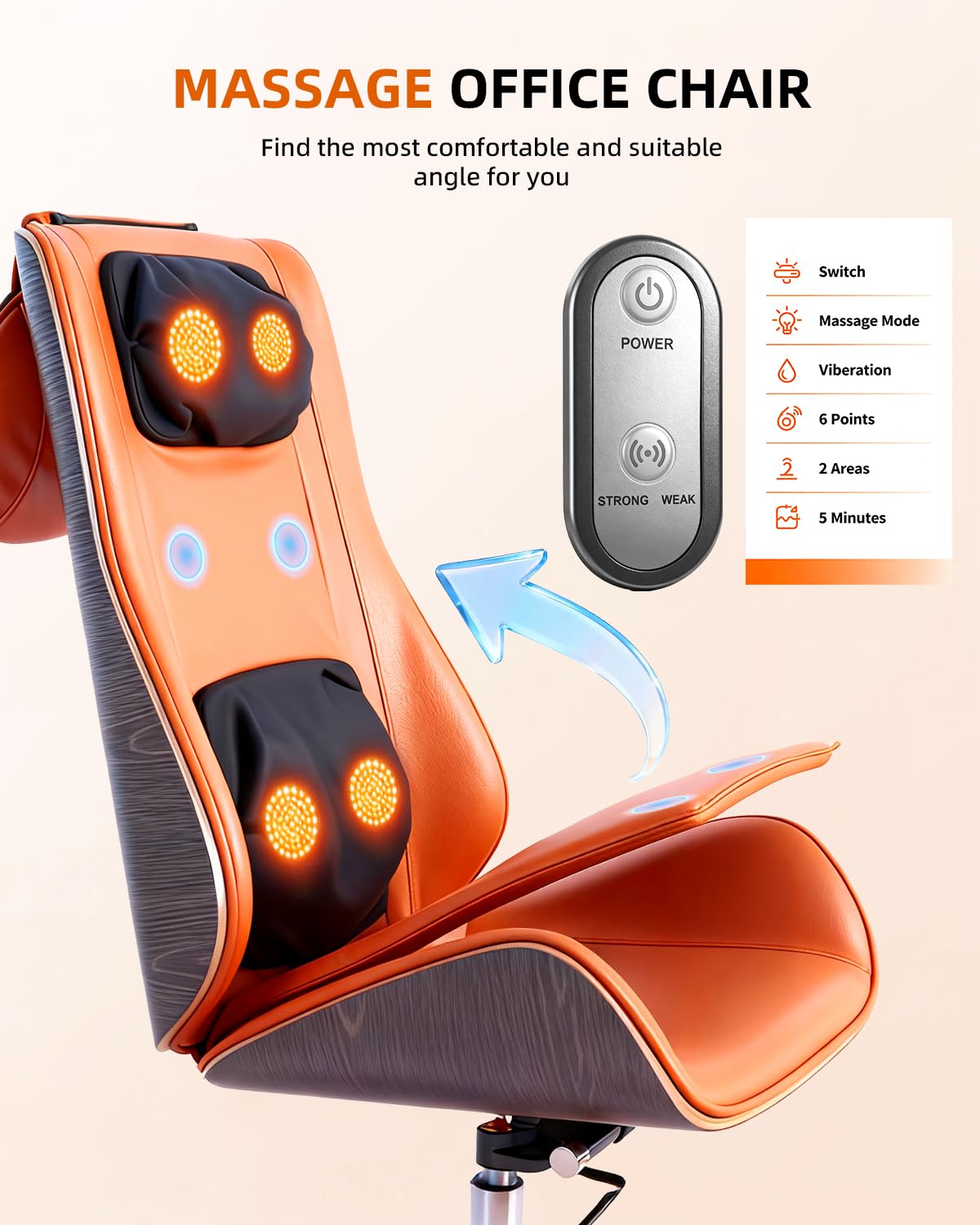 Luxury Office Chair with Aluminum Sturdy Base 6-Point Massage Ergonomic Office Chair 135 Back Support Comfy Desk Big — view 6