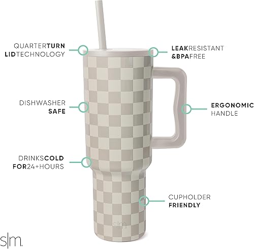 Miniatura 2 de Simple Modern Vaso de 40 onzas con asa y tapa con pajilla, botella de agua reutilizable de acero inoxidable, taza aislada de viaje, apta para tazas,