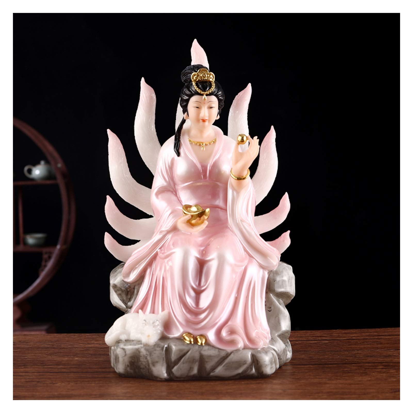 Amazon｜風水装飾 人工翡翠仏像ライフスケート9テールフォックス家庭用