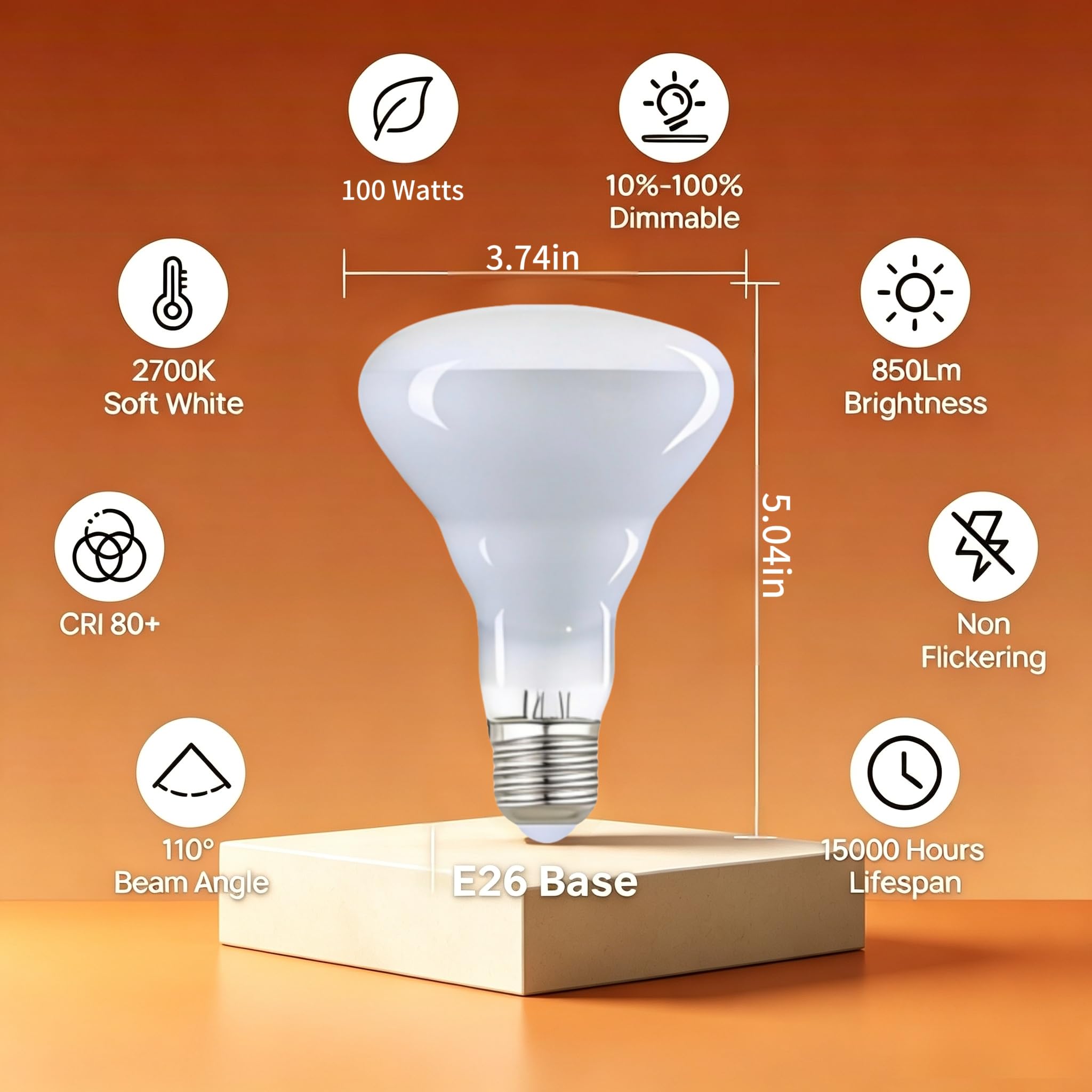 Photo 1 of FMLAD BR30 Flood Incandescent Light Bulbs 100W, 2700K Soft White, E26 Base, 110V-130V, 100 Watt Reflector Indoor Flood Light Bulb, 620 Lumens (2-Pack)