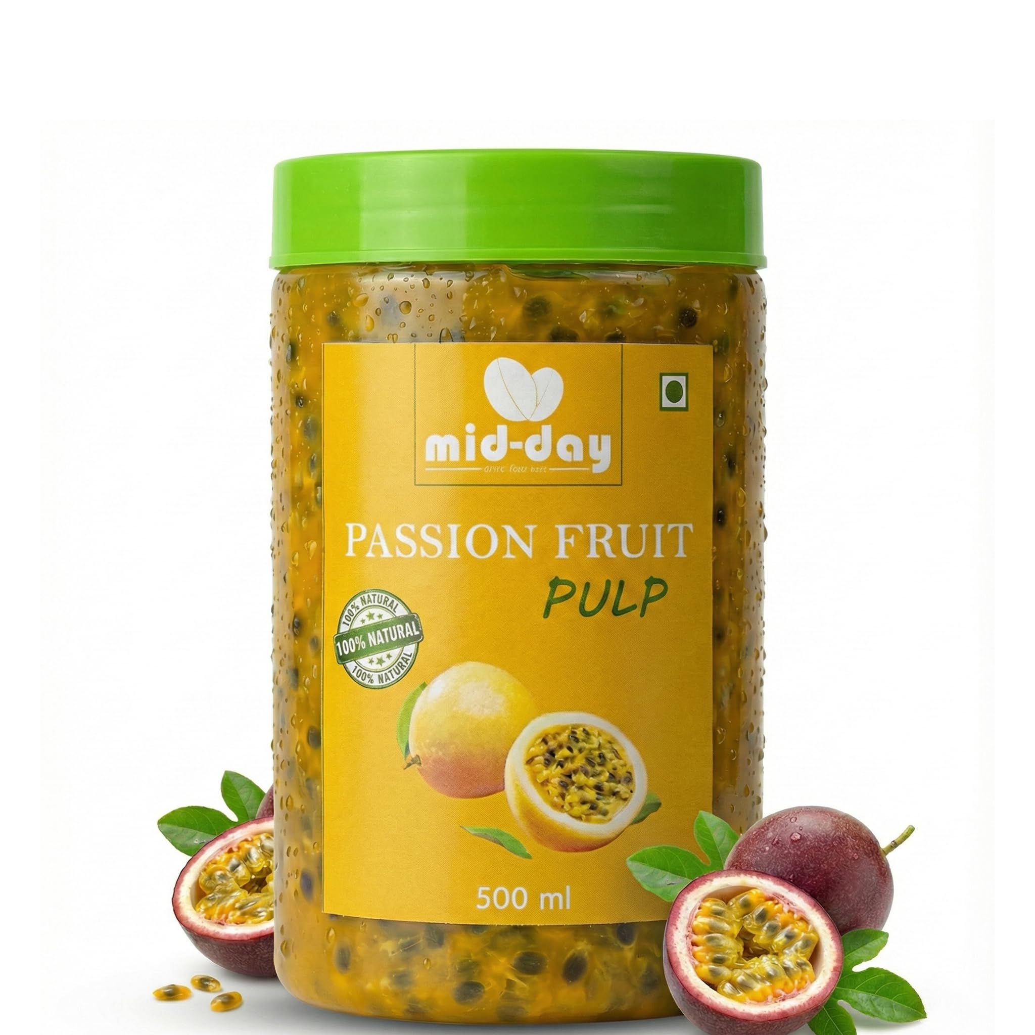 Midday fresh Kerala Passion Fruit Concentrate, | pulp with seeds Puree | Sugarless | (500 ml)