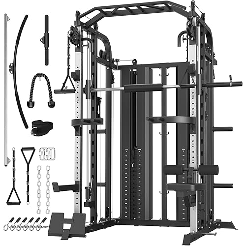 DONOW Smith Machine with Weight Stacks Home Gym Sytem Power Cage Squat Rack Dual Cable Crossover Machine All in One
