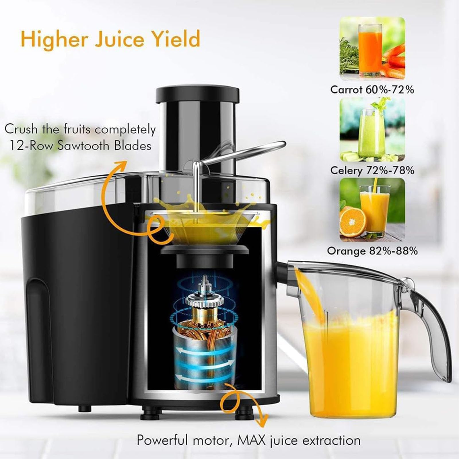 oiakus Compact Slow Juicer Cold Press, Slow Masticating Juice, 65mm Large Feed Chute, 2 Speed Settings, Slow Juicer Machine Quick Juicing for Fruit and Vegetable
