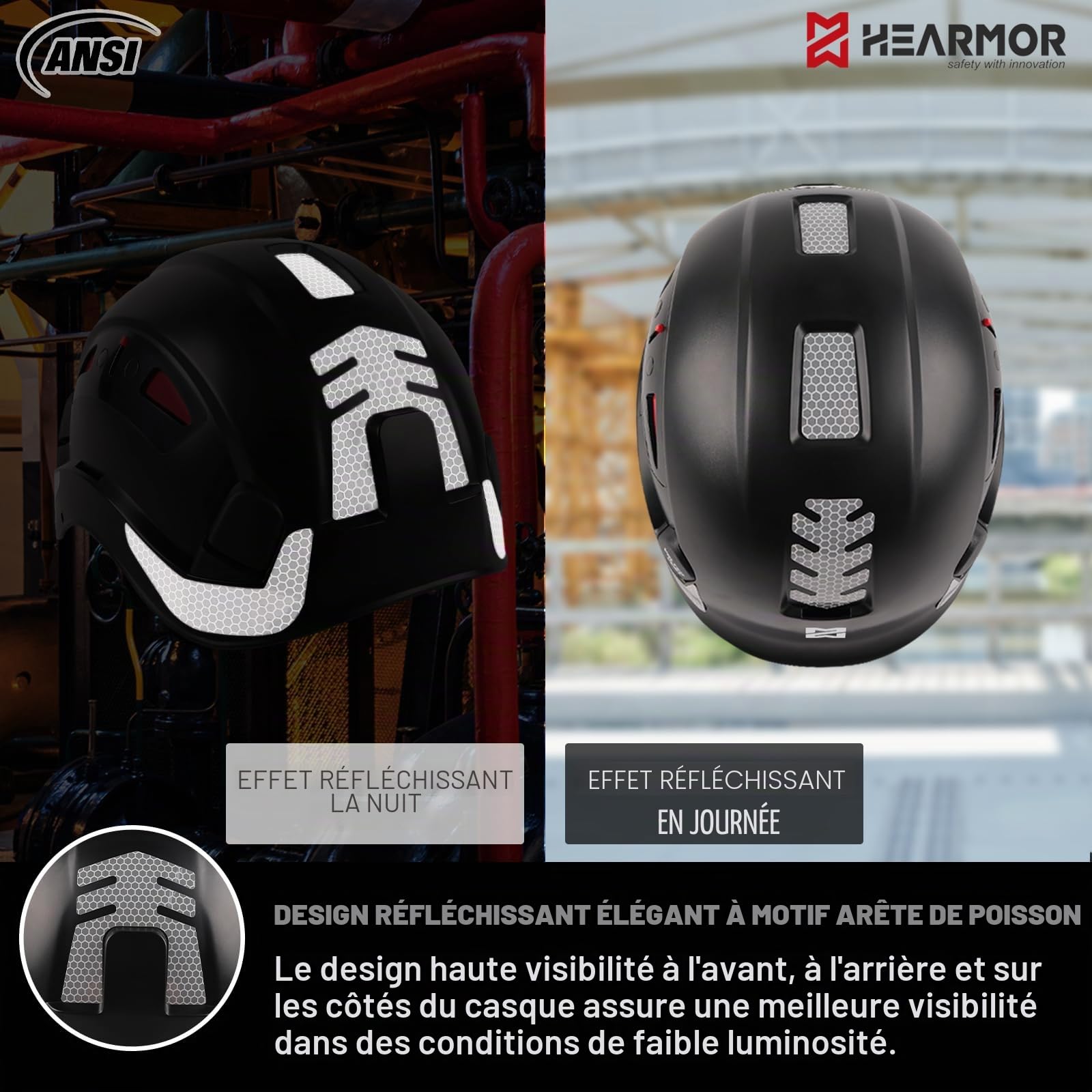 HEARMOR Casque de Protection de Chantier certifié EN397 en ABS réglable avec système à cliquet à 6 Points, avec Doublure de Refroidissement et Sac de Transport – Convient pour Tous Les lieux de