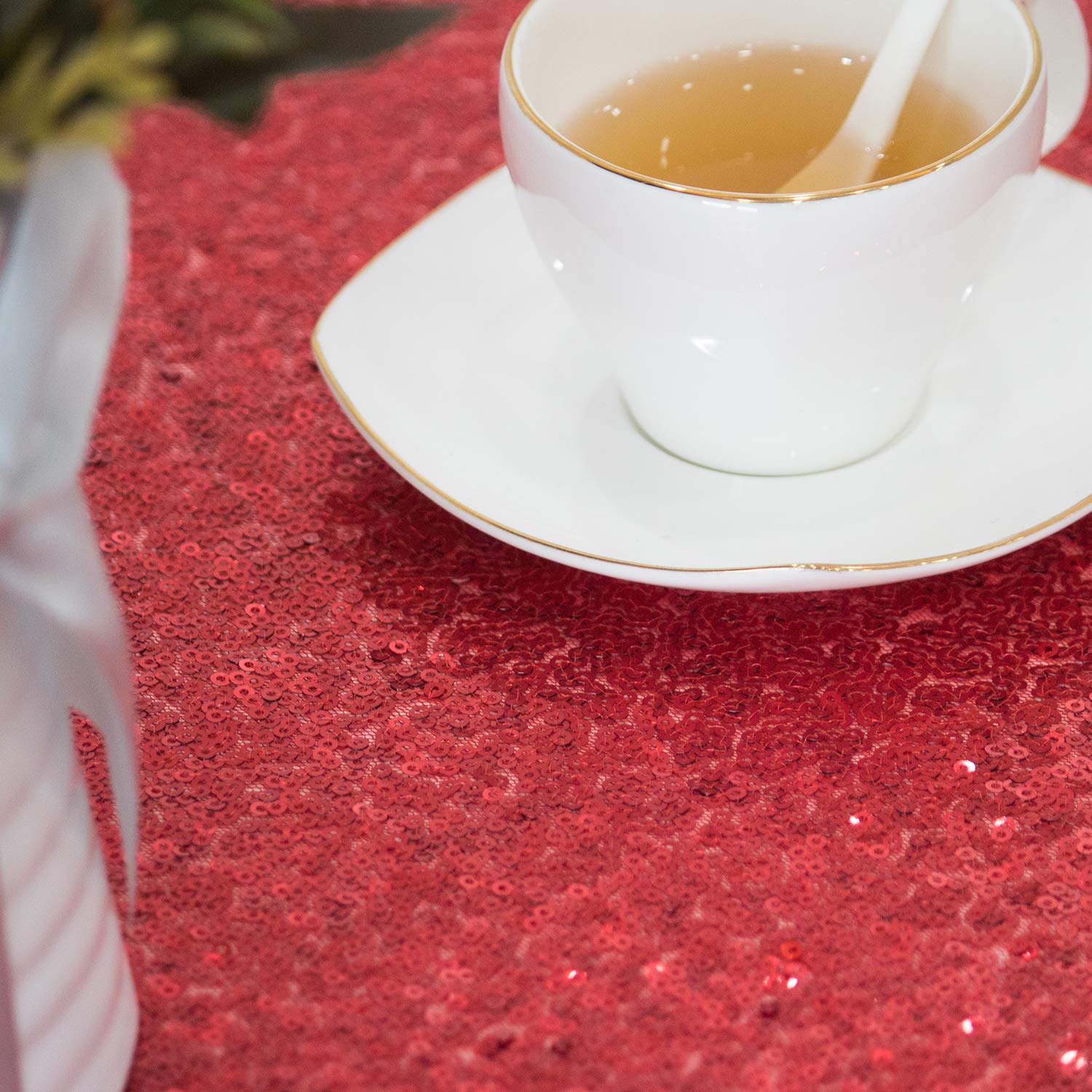 TCBESTO Red Sequin Tablecloth Round 50
