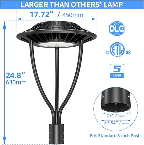 Miniatura 6 de Luz de poste LED con fotocélula de 60 W, 48 W, 36 W, luces superiores de poste de 3000 K, 4000 K, 5000 K, potencia ajustable y CCT, 7800LM lista