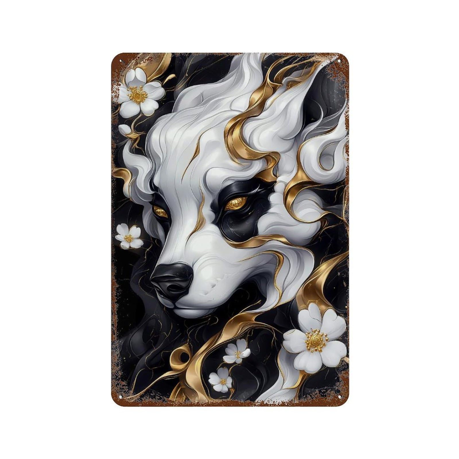 Golden Dalmatian Dog Portrait 11.8"x7.9" Weathered Tin Sign, Rustic Home Decor for Living Room, Hallway And Home Decor