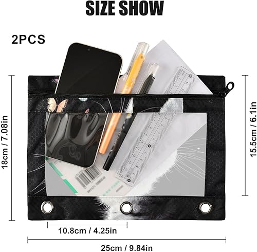 Miniatura 3 de Kcldeci Estuche para lápices para carpeta de 3 anillos con ventana transparente, retrato de gato y mariposas