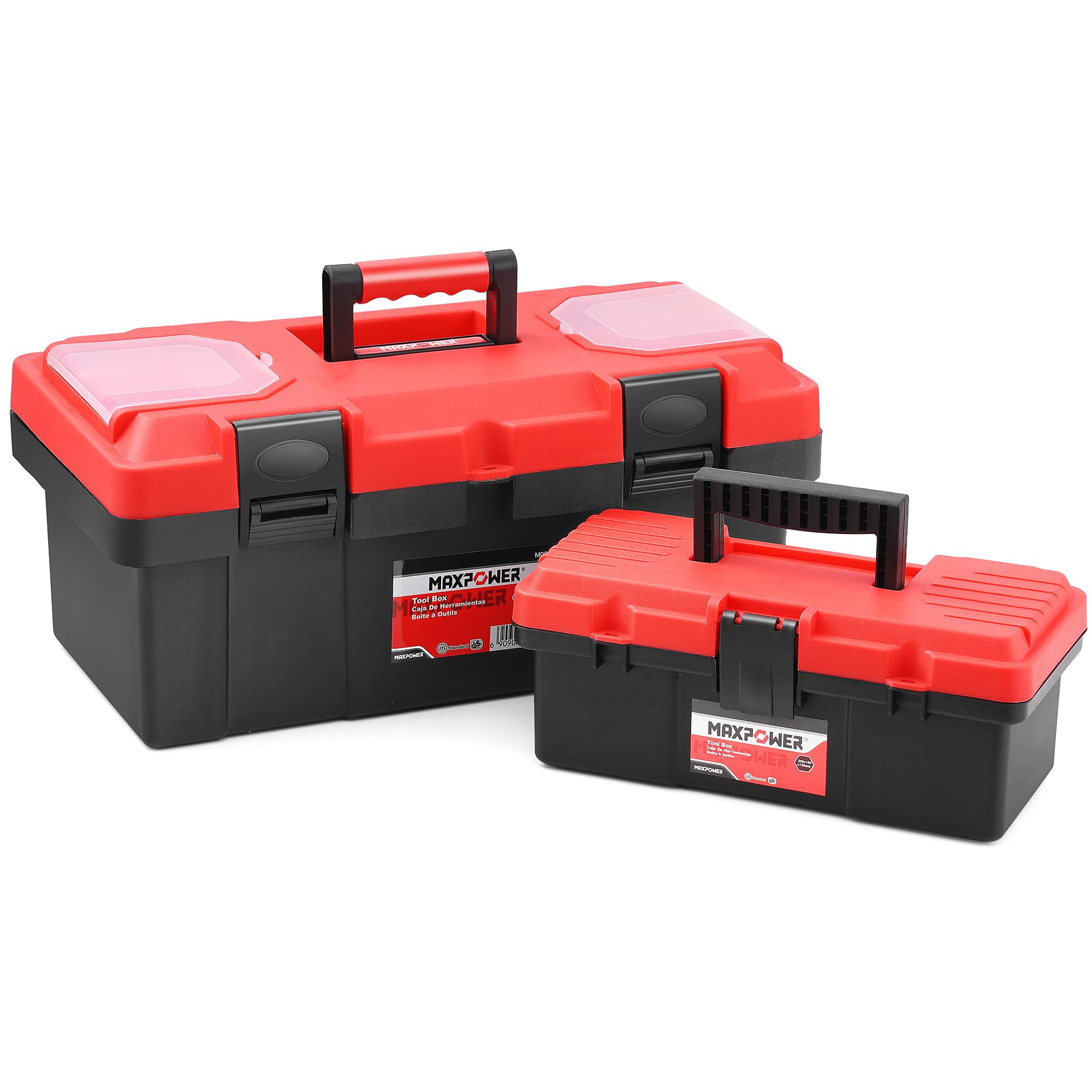 MAXPOWER 2-Piece Plastic Tool Box Set, 12-inch Mini Tool Box & 17-inch Handheld Toolbox, Lockable, Removable Tray, Top Small Parts Organizer Storage for Home, Garage, and DIY Projects